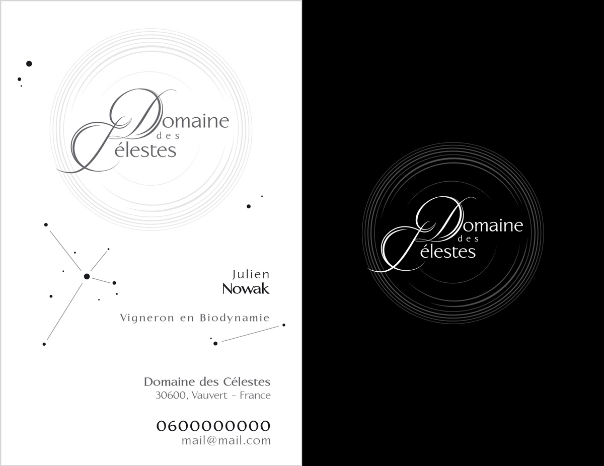 Design de la carte de visite avec logo pour le Domaine des Célestes