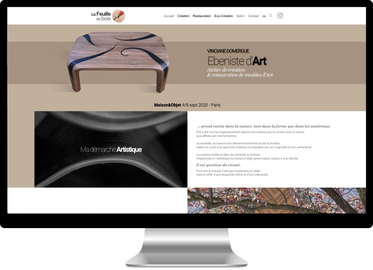 Design du site internet pour ordinateur de bureau - EBENISTE